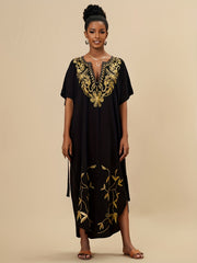 Women's Plus Boho Abaya Dress with Floral Embroidery