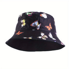 Butterfly Print Reversible Bucket Hat Hip Hop Flag Pattern Basin Hat