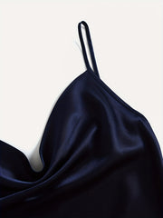 Solid Satin Slip Nightdress V Neck Sleep Dress Women's Pajamas