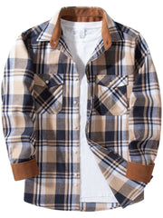 Men's Flannel Plaid Shirt Retro Button Down Long Sleeve