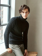 Men's Turtle Neck Knit Sweater Casual Mid Stretch Pullover