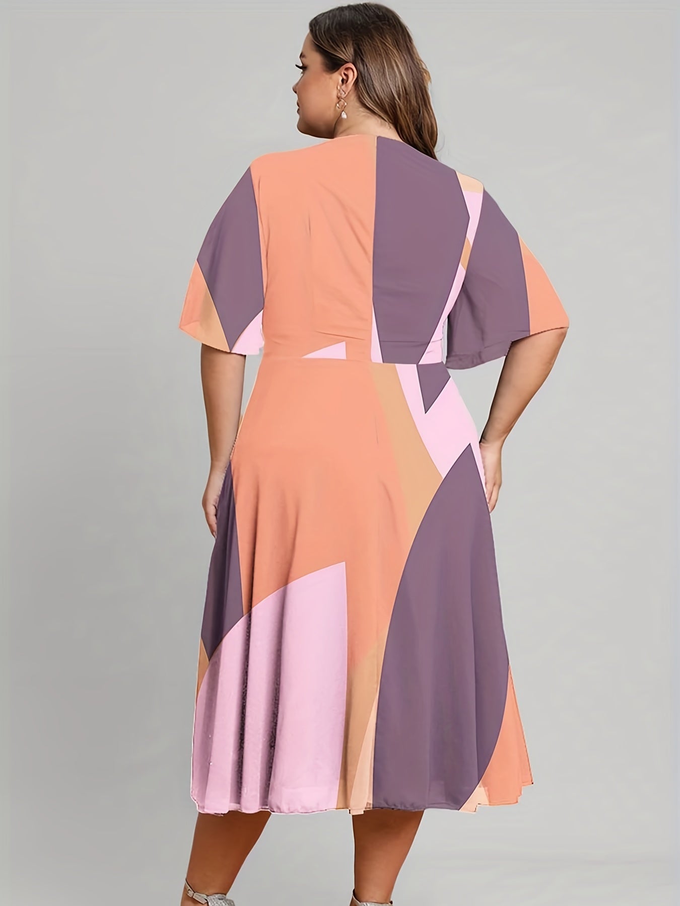 Flutter Sleeve V Neck Midi Dress