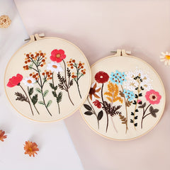 4pcs Floral Embroidery Kit Hoops Floss Threads Needles Cross Stitch Kits