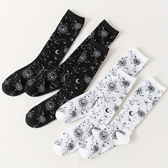 6 Pairs Moon & Sun Print Socks Halloween Mid Tube Women's Stockings