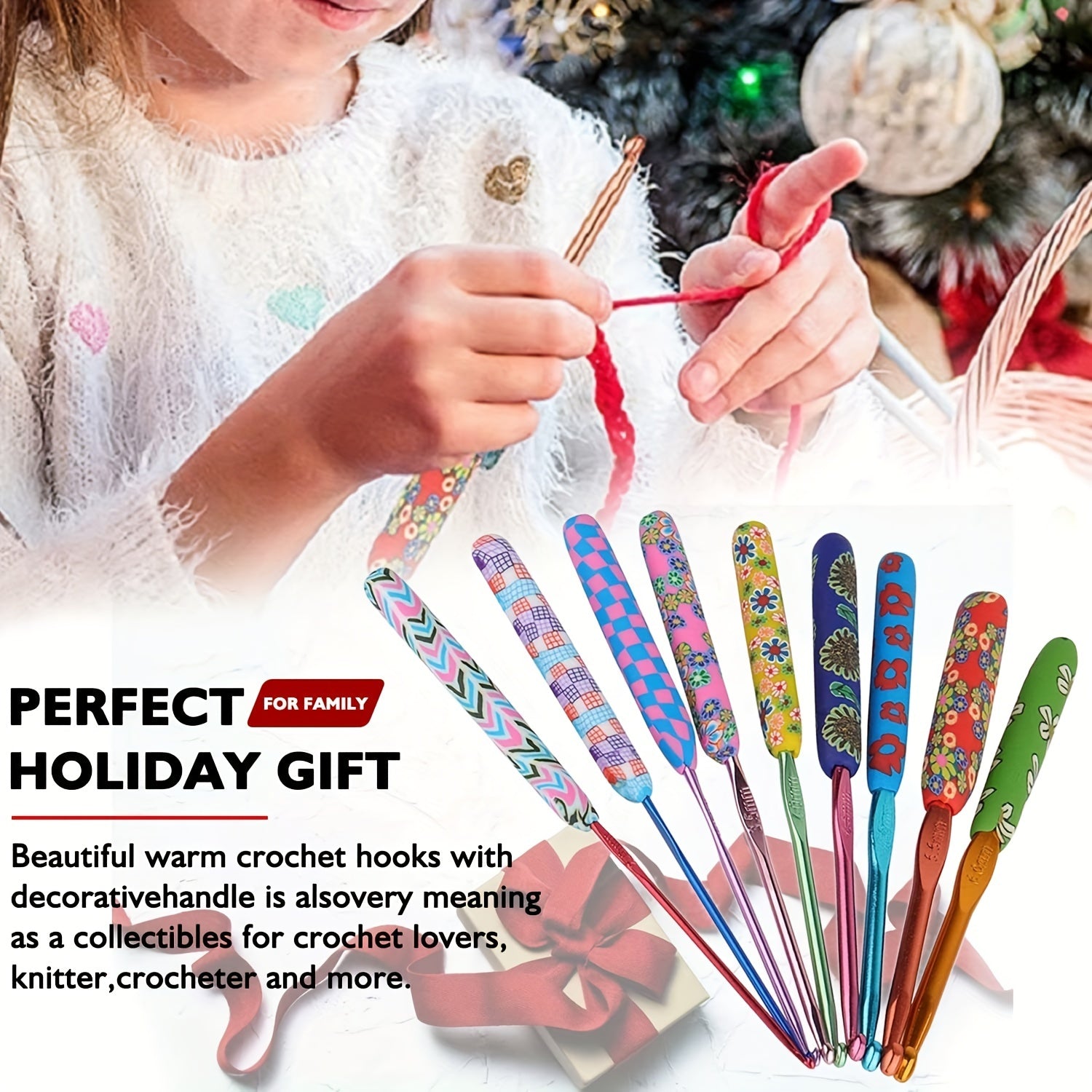 9pcs Aluminum Crochet Hooks Set Floral Crochet Kit for Beginners