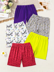 5pcs Girls Multicolor Casual Shorts Kids Safety Shorts