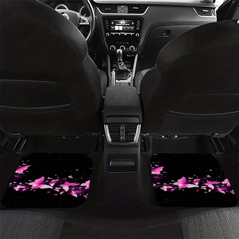 4pcs Butterfly Flower Car Floor Mats Universal Fit Vans Women Pink Mat Halloween
