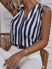 Striped Print V Neck Tank Top