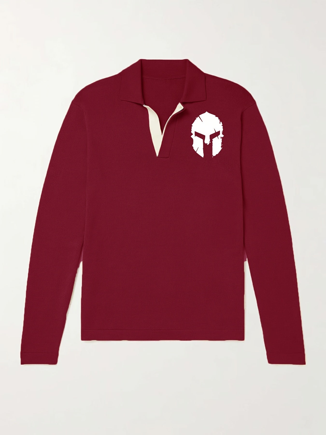 Warrior Helmet Pattern Knit Polo Shirt Men's Casual Lapel Sweater