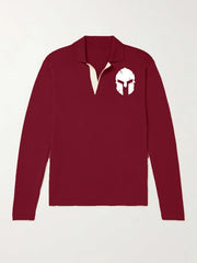 Warrior Helmet Pattern Knit Polo Shirt Men's Casual Lapel Sweater