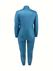 Colorblock Long Sleeve Mock Neck Jumpsuit