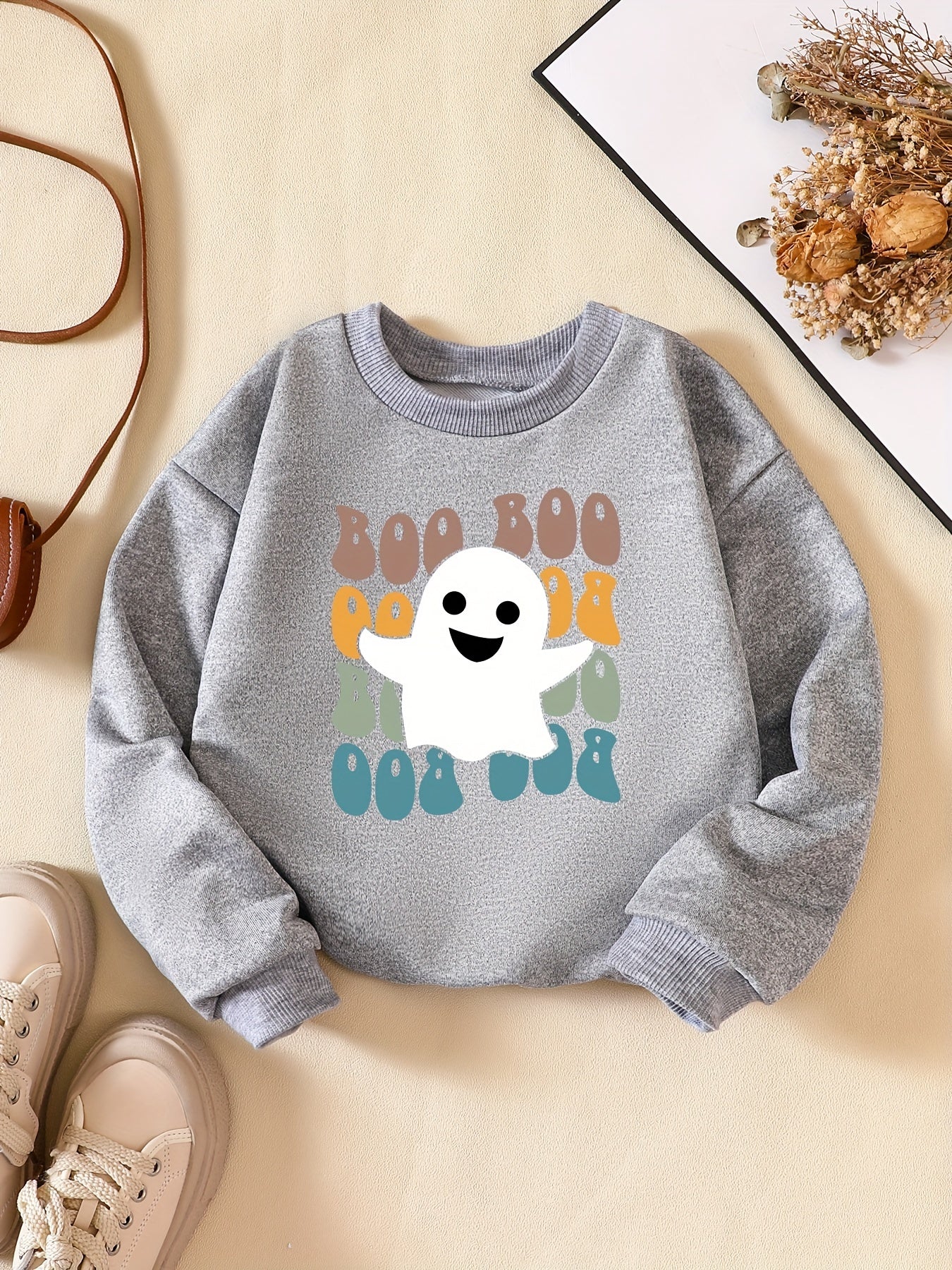 Girls Ghost Print Sweatshirt for Halloween Party