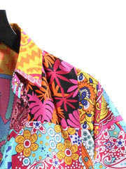 Men's Colorful Print Casual Short Sleeve Shirt for Summer Vacation