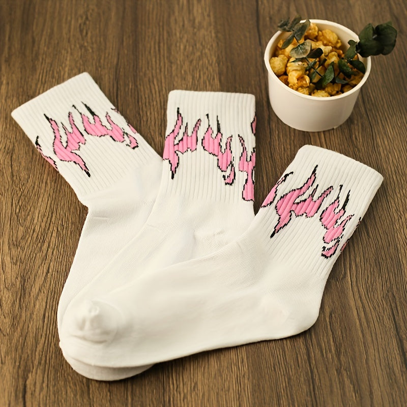 Cartoon Flame Print Socks Comfy Mid Tube Women's Stockings