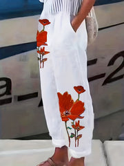 Animal & Floral Print Wide Leg Pants with Pockets