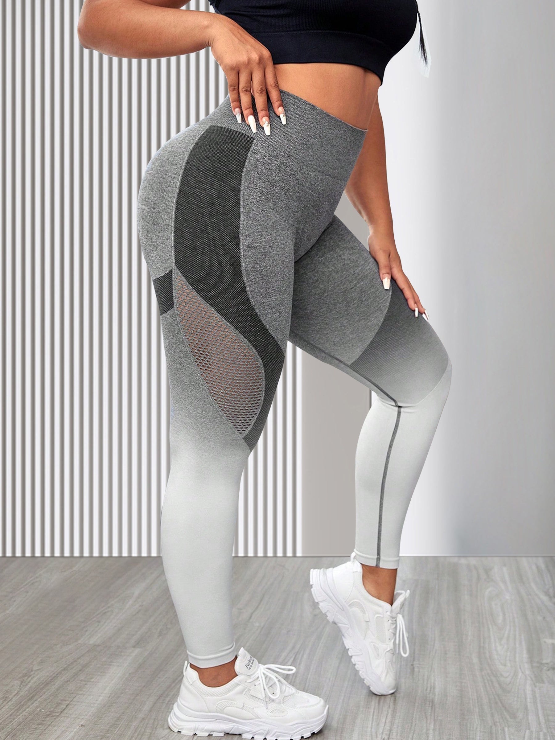 Ombre Print Mesh Waistband Yoga Pants