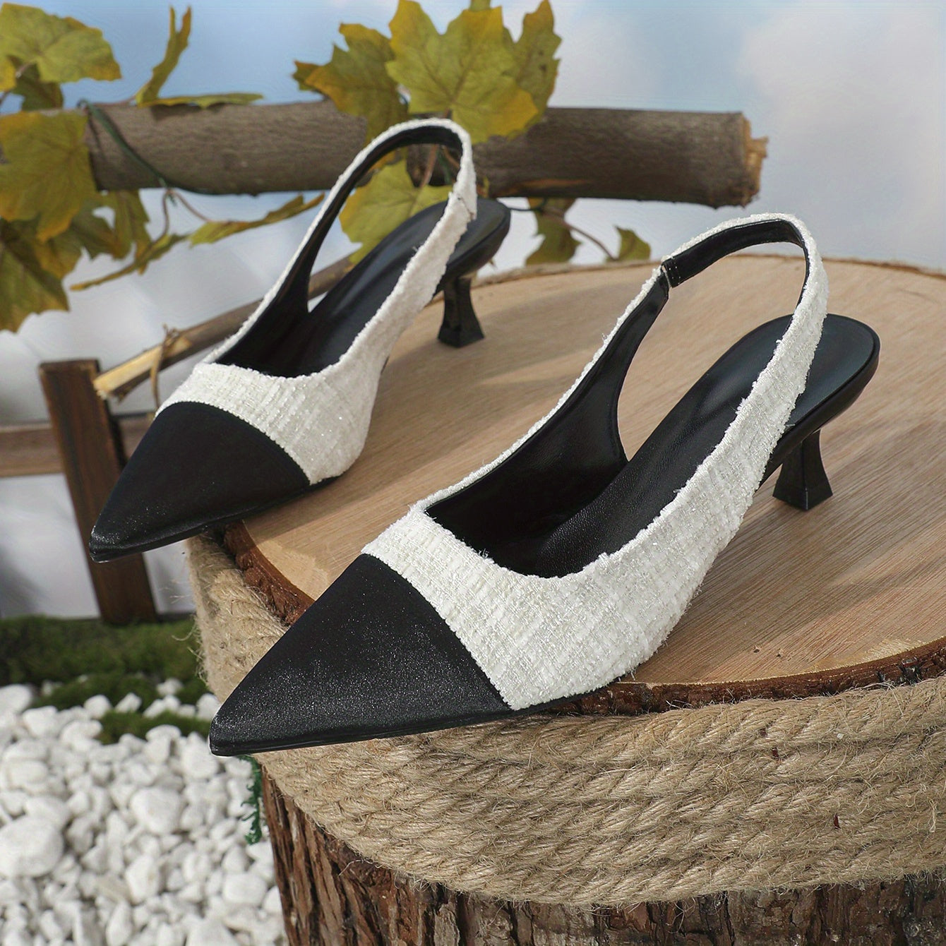 Women's Cap Toe Kitten Heels Slingback Sandals