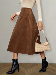 High Waist Corduroy Skirt A-Line Midi Skirt for Women