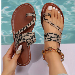 Leopard Print Flat Slides Non Slip Sandals