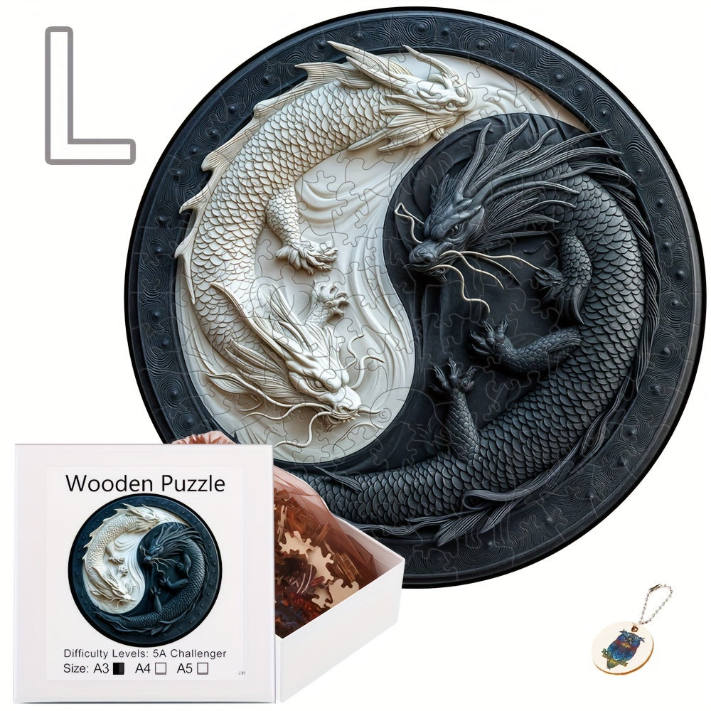 Yin Yang Double Dragon Wooden Puzzle & Mural A3 & A4 Sizes