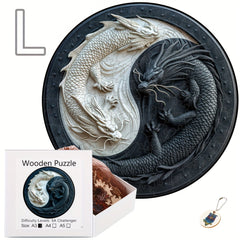 Yin Yang Double Dragon Wooden Puzzle & Mural A3 & A4 Sizes