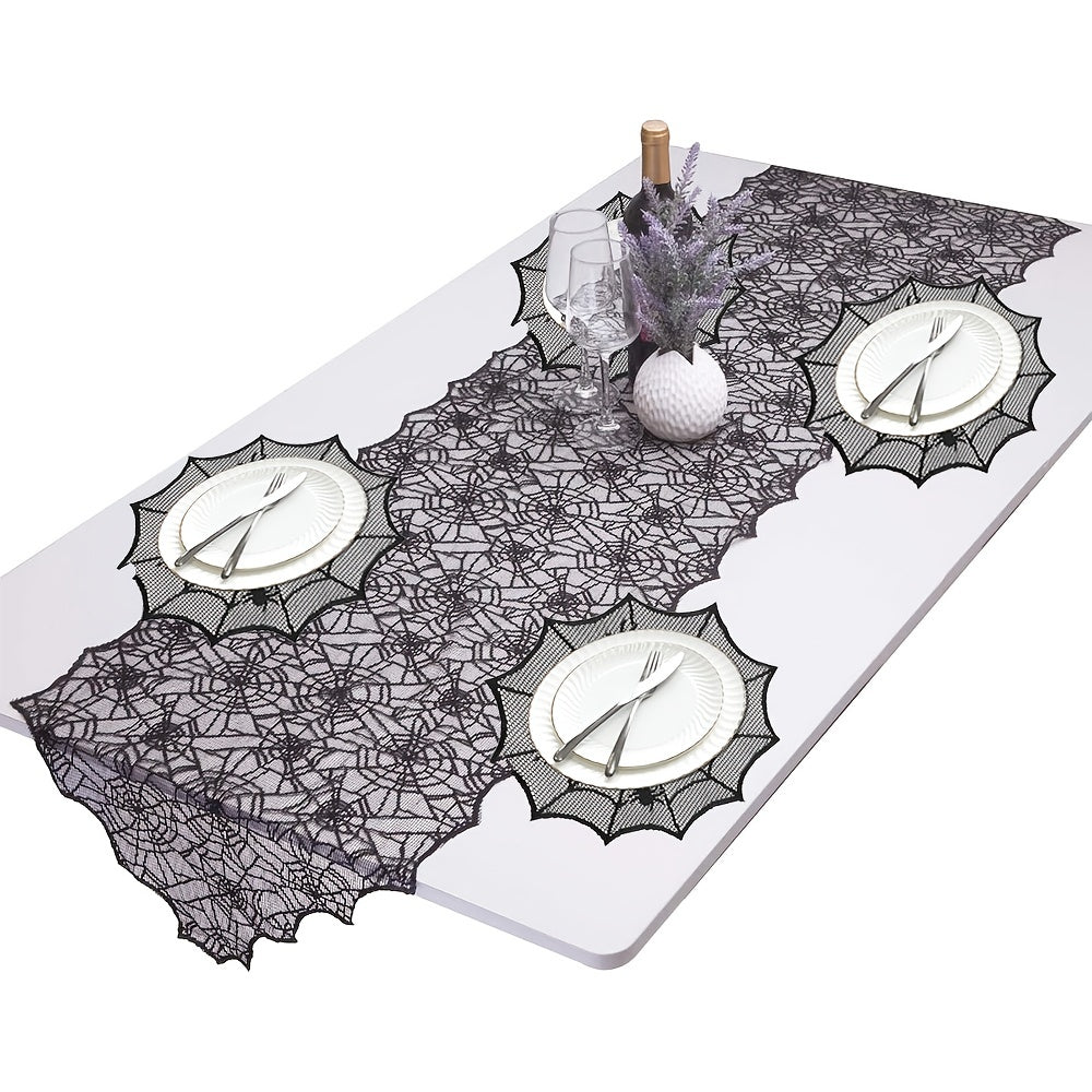 2pcs Halloween Round Placemats Lace Spider Web Table Mat for Party