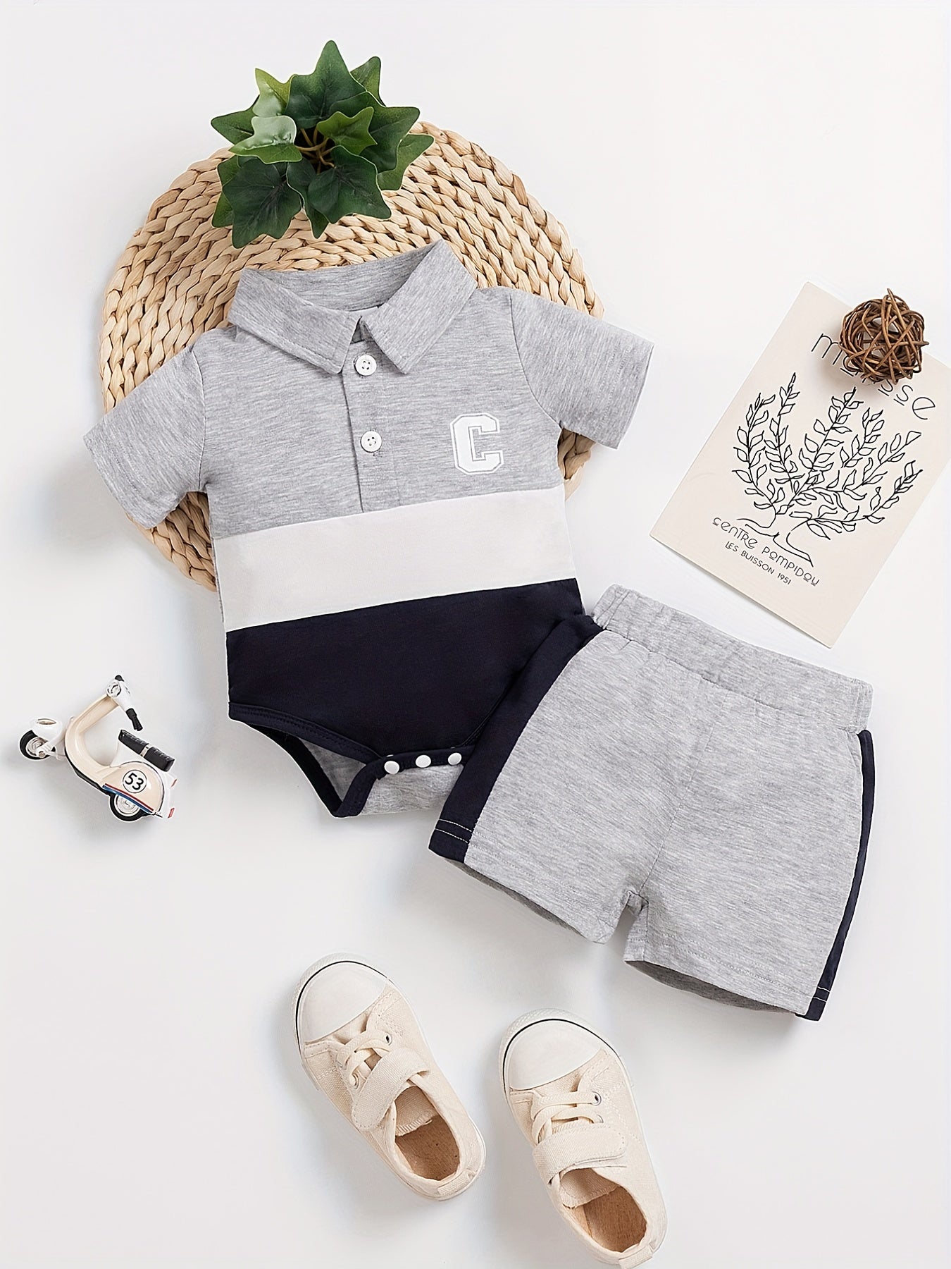 2pcs Baby Boy Shirt & Shorts Set Embroidery Stitching Newborn Casual Knitted