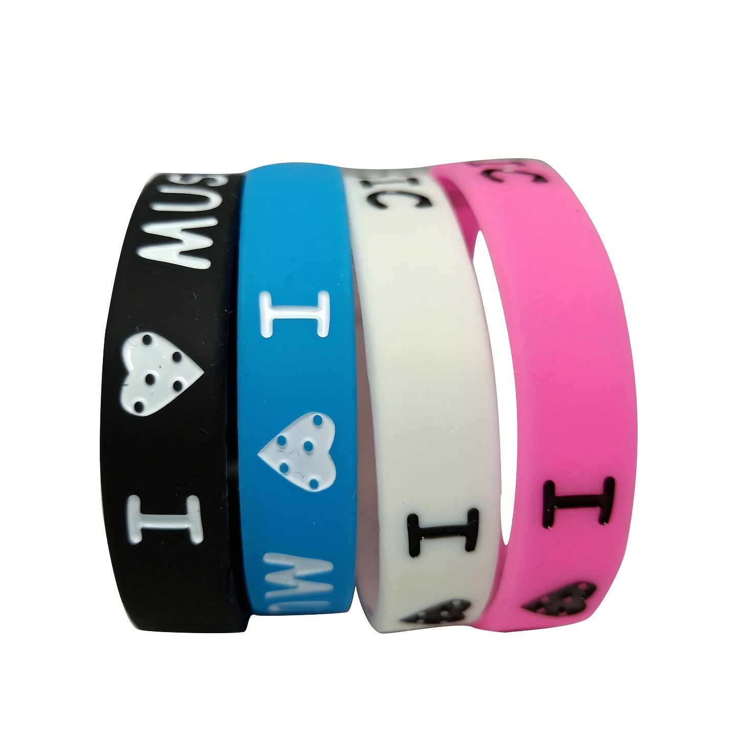 4 Pcs Unisex Music Silicone Bracelet Love Heart Pattern Hip Hop Bangle