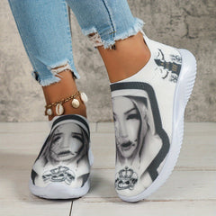 Women's Halloween Pattern Sneakers Low Top Slip On Knit Sock Shoes