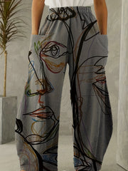 Graffiti Print Wide Leg Pants with Pockets