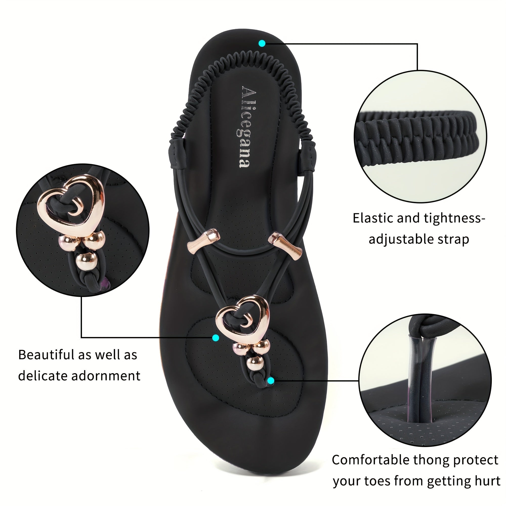Women's Thong Sandals with Elastic Strap, Beach Slip-On Shoes
