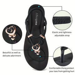 Women's Thong Sandals with Elastic Strap, Beach Slip-On Shoes