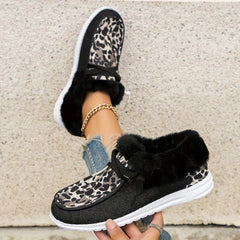 Leopard Pattern Non Slip Thick Walking Sneakers Warm Sport Shoes