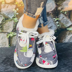 Christmas Tree & Cat Cartoon Pattern Women's Warm Flat Boots