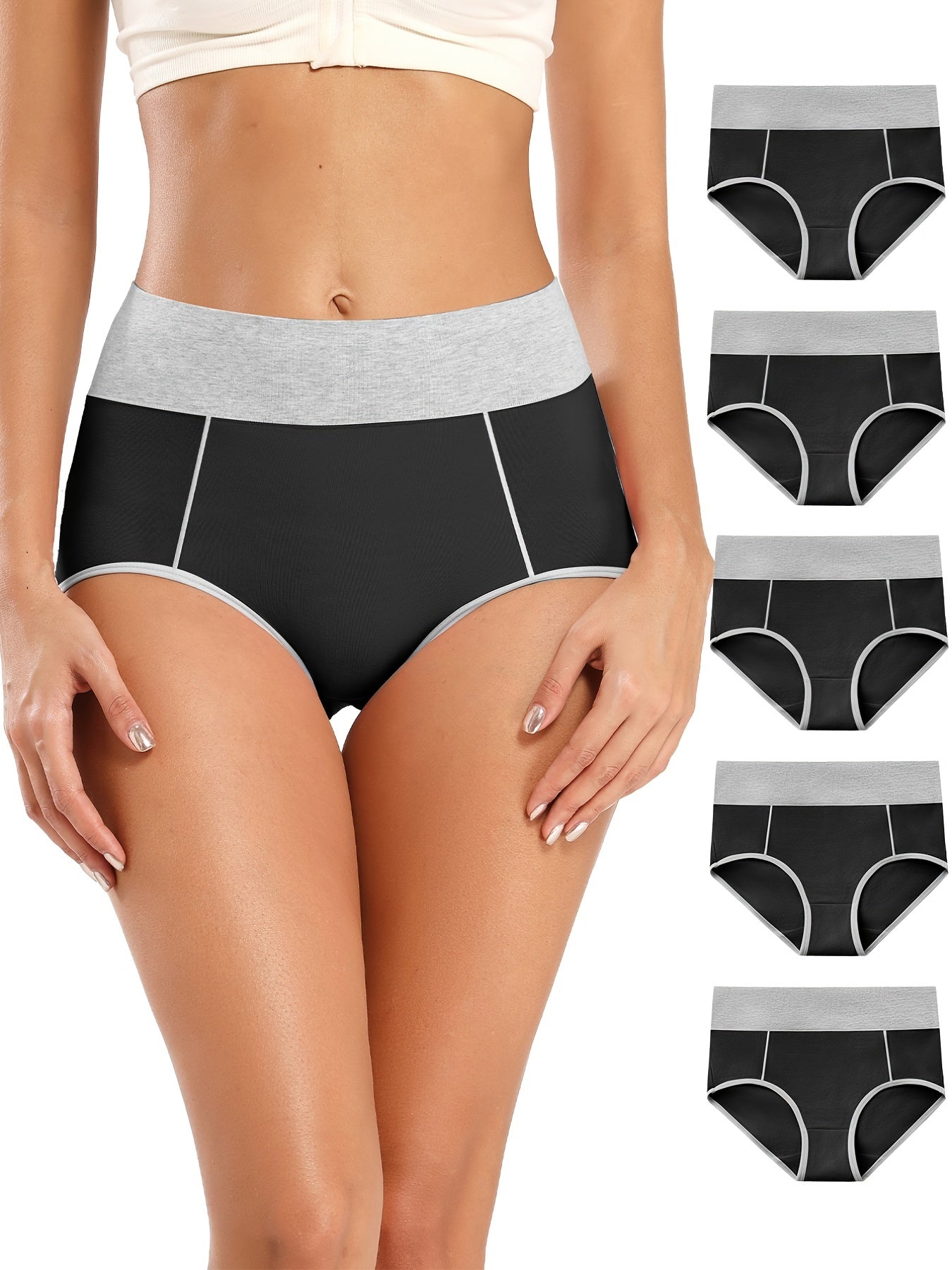 5 Pack Plus Size Sporty Panties Set High Waisted Soft