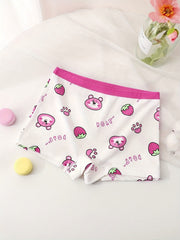 Girl's Bear Print Cotton Boxer Briefs Elastic Waist Shorts