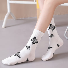 Butterflies Pattern Cotton Mid Tube Socks For Sports
