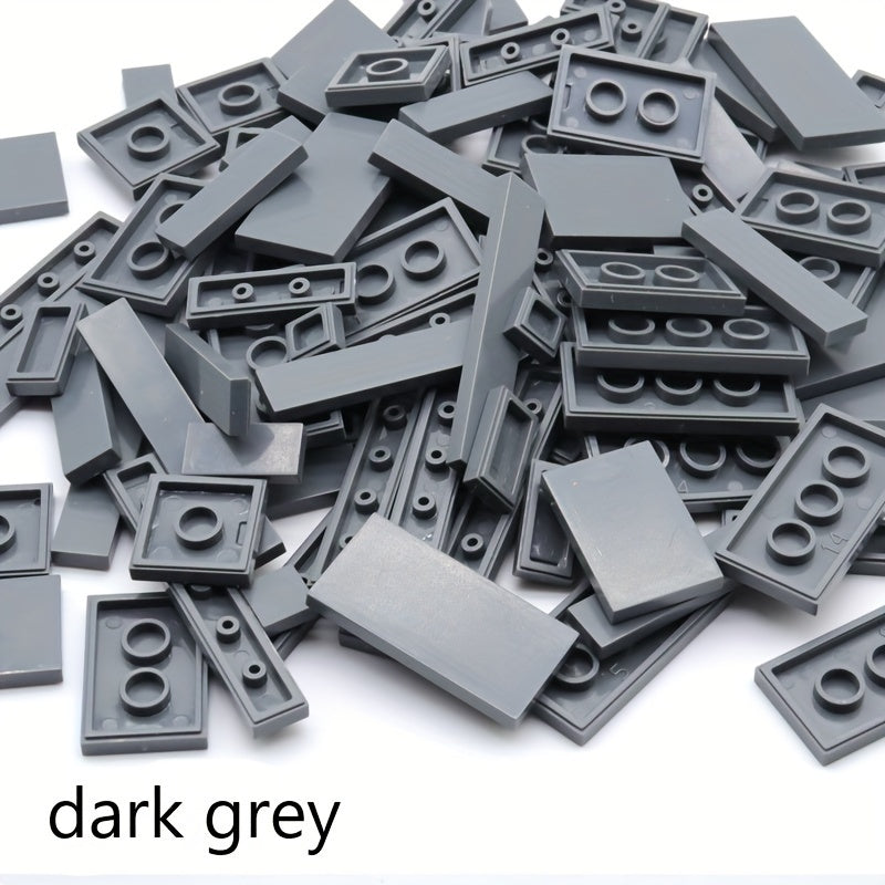 100pcs ABS Plastic Building Blocks Set Flat Tiles DIY Construction Toy Kit