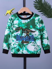 Boys Tie Dye Dinosaur Print Sweatshirt Crew Neck Top
