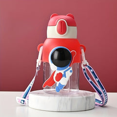 600ml Leakproof Plastic Water Bottle with Straw and Carrying Strap