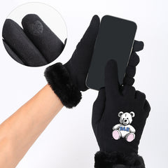 Women's Bear Pattern Print Gloves for Autumn and Winter