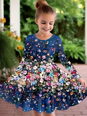 Casual Flower Print Long Sleeve Dress For Spring Fall Party