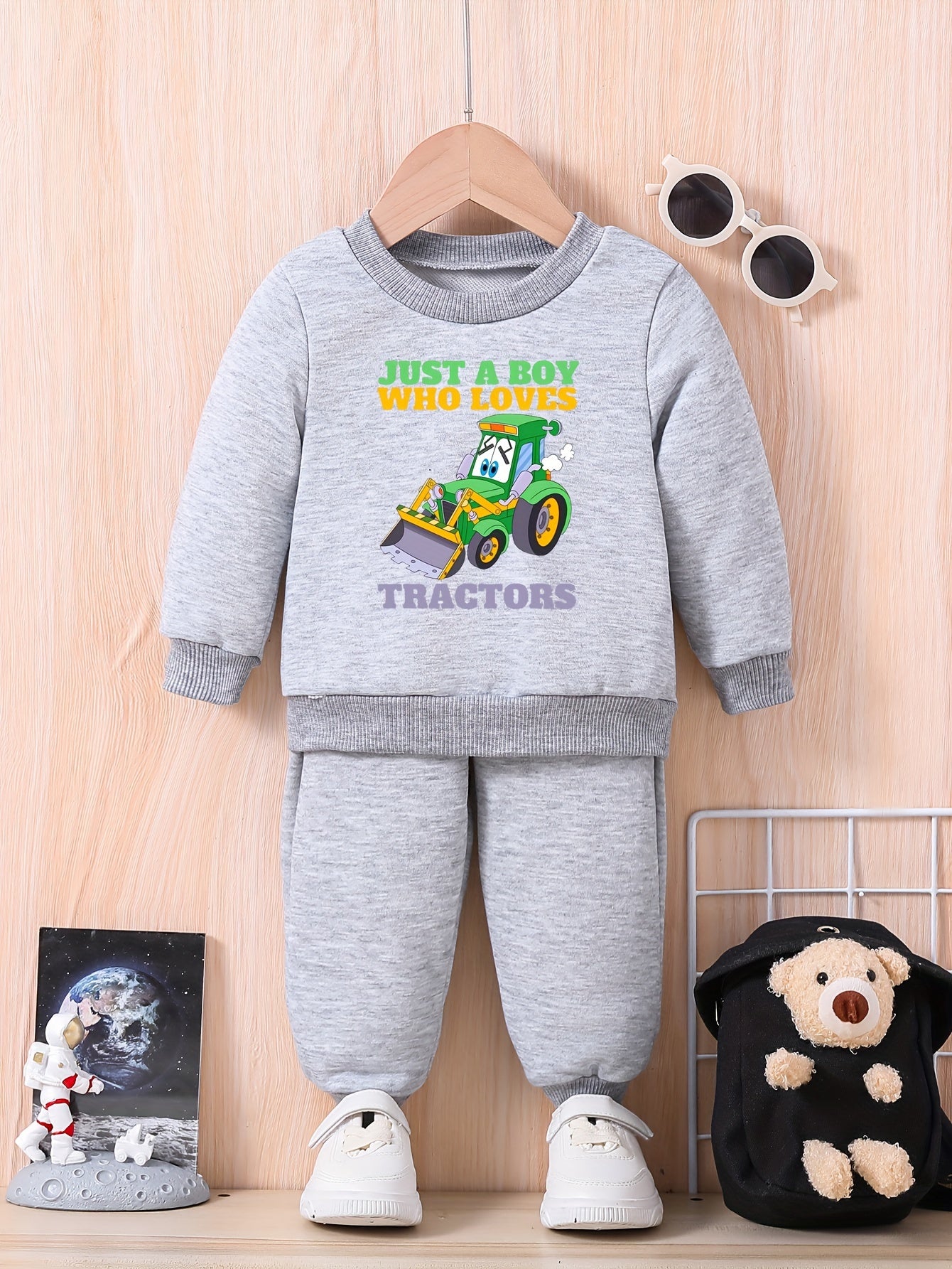 Baby Cartoon Print Casual Outfit Long Sleeve Sweatshirt Set