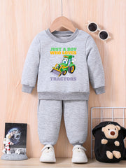 Baby Cartoon Print Casual Outfit Long Sleeve Sweatshirt Set