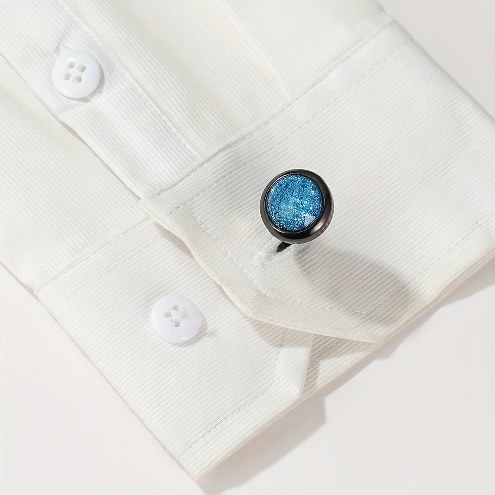 Colorful Crystal Round Men's Shirt Cufflinks Closure