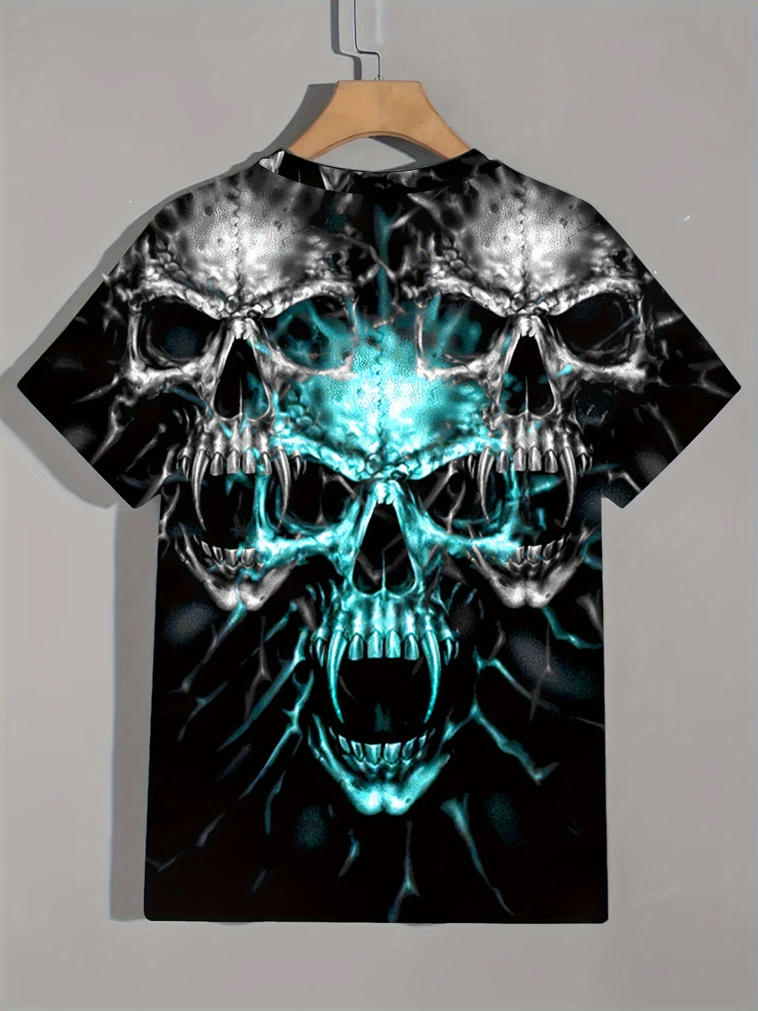 Skull 3d Pattern Print Men's Short Sleeve T shirt Graphic Tee