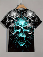Skull 3d Pattern Print Men's Short Sleeve T shirt Graphic Tee
