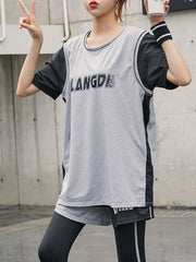 Quick Drying Contrast Sports T-shirt Round Neck Short Sleeves
