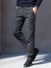 Men's Comfy Straight Leg Business Trousers Slim Fit Pants With Pockets