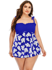 Floral Print Ruffle Trim Swimsuit Women's Plus Modest Swimsuit